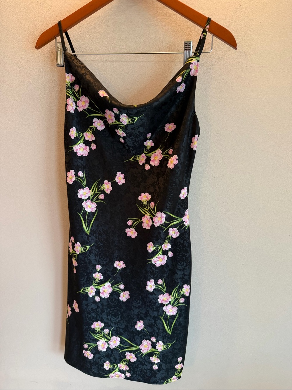 Topshop Black Floral Jacquard Cowl Neck Satin Mini Dress US 2